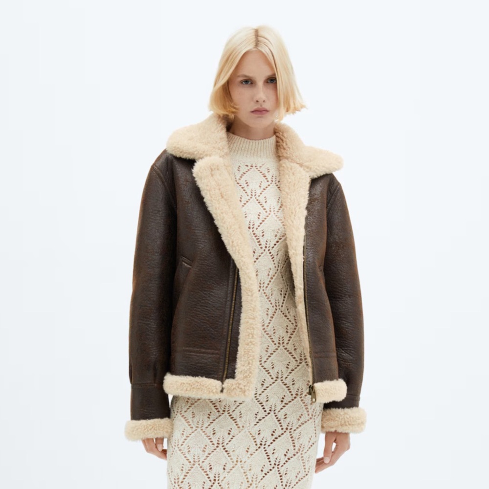 Mango Vintage-Effect Shearling Jacket - image 1